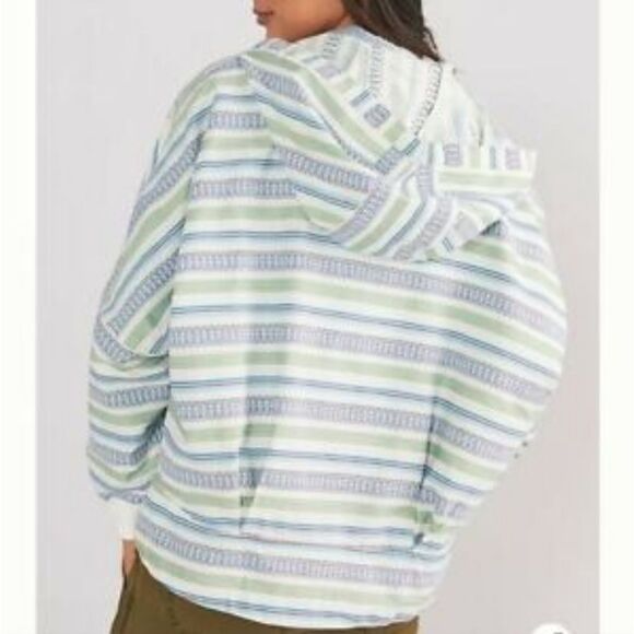 Anthropologie Multi Stripe Cotton Blend Hooded Jacket Size L/XL - Picture 2 of 14